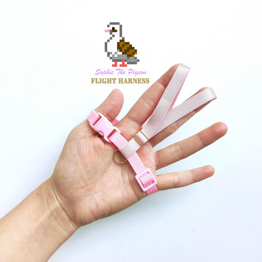 Pigeon Harness "Sophie" - Bird Flight Harness with Soft-brake Leash Extender - Baby Pink