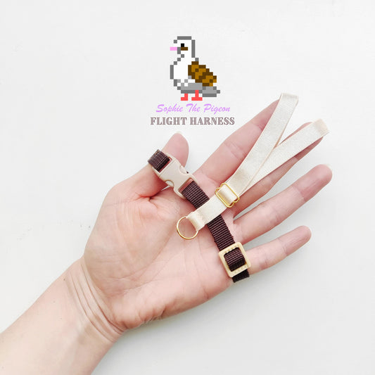 Pigeon Harness "Sophie" - Bird Flight Harness with Soft-brake Leash Extender - Warm Beige and Brown