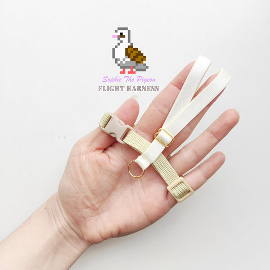 Pigeon Harness "Sophie" - Bird Flight Harness with Soft-brake Leash Extender - Vanilla Beige