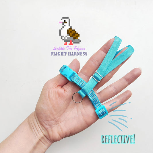 Pigeon Harness "Sophie" - Reflective Bird Flight Harness with Soft-brake Leash Extender - Electric Blue
