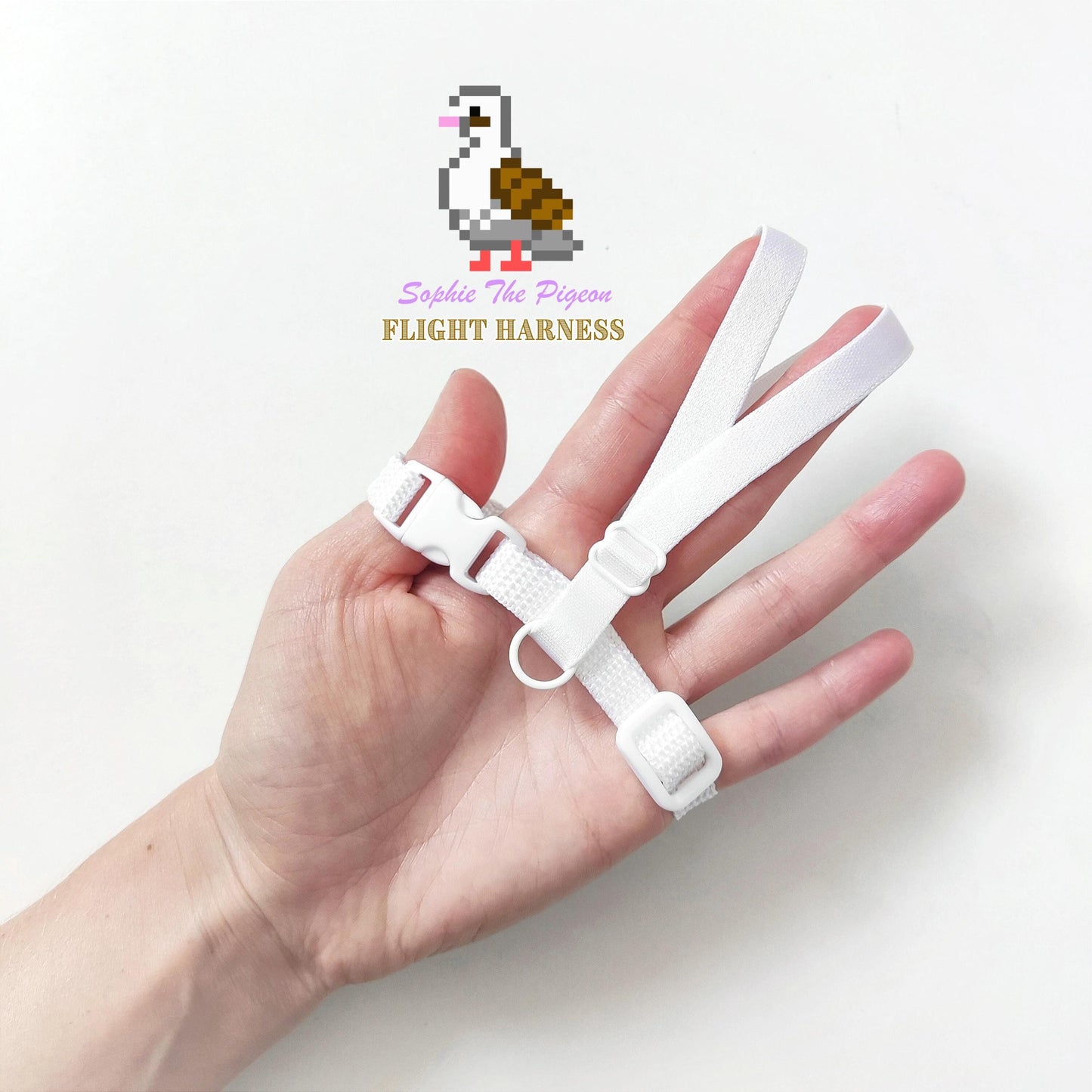 Pigeon Harness "Sophie" - Bird Flight Harness with Soft-brake Leash Extender - Glistening White