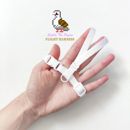 Pigeon Harness "Sophie" - Bird Flight Harness with Soft-brake Leash Extender - Glistening White