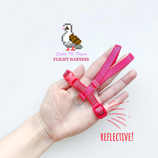 Pigeon Harness "Sophie" - Reflective Bird Flight Harness with Soft-brake Leash Extender - Fire Red