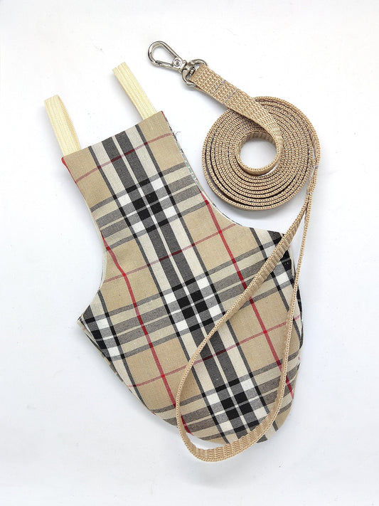 Pigeon Pants Bird Diaper Flightsuit - "Birdberry" Beige Tartan