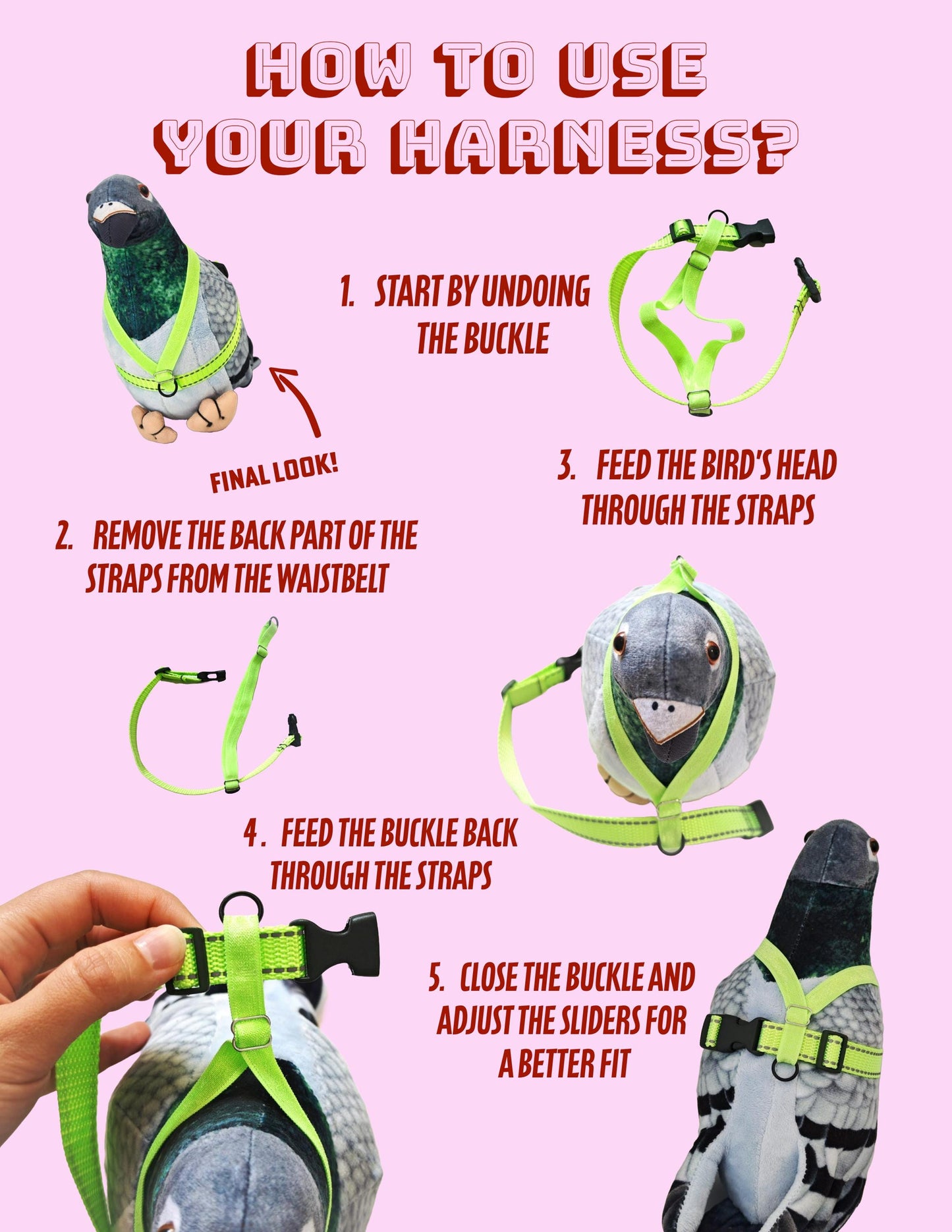 Pigeon Harness "Sophie" - Bird Flight Harness with Soft-brake Leash Extender - Glistening White