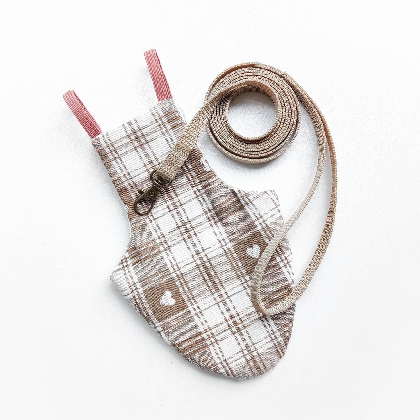 Pigeon Pants Flyper Bird Diaper Flightsuit - Beige Tartan with Hearts