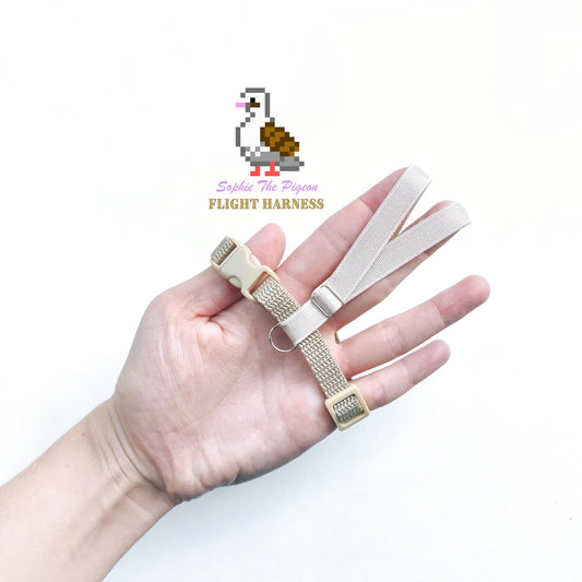 Pigeon Harness "Sophie" - Bird Flight Harness with Soft-brake Leash Extender - Creamy Beige
