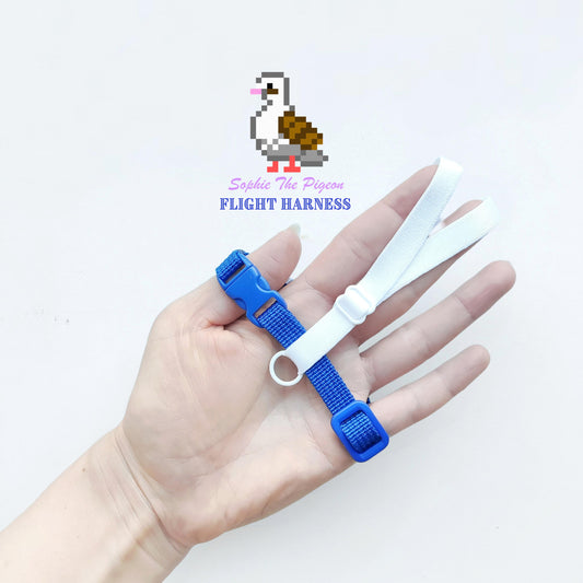 Pigeon Harness "Sophie" - Bird Flight Harness with Soft-brake Leash Extender - Nautical Blue and White