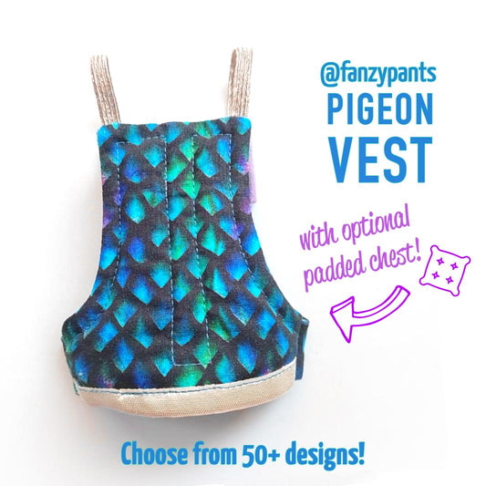Pigeon Vest No-Flyper Flyper Bird Pinny Flightsuit - Choose From 50+ Designs / Optional Padded Chest
