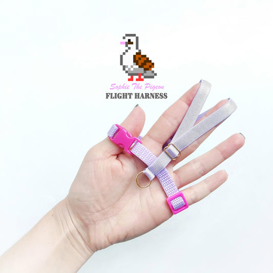 Pigeon Harness "Sophie" - Bird Flight Harness with Soft-brake Leash Extender - Kawaii Lilac and Pink