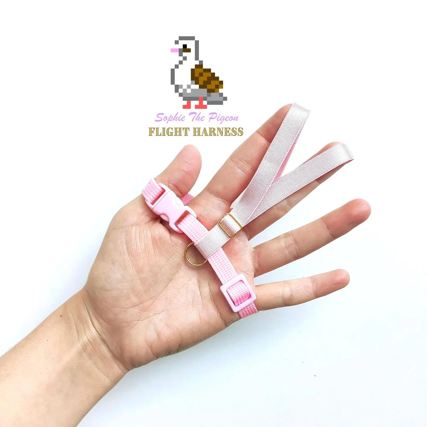 Pigeon Harness "Sophie" - Bird Flight Harness with Soft-brake Leash Extender - Baby Pink
