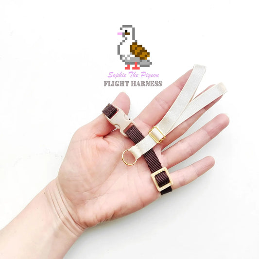 Pigeon Harness "Sophie" - Bird Flight Harness with Soft-brake Leash Extender - Warm Beige and Brown