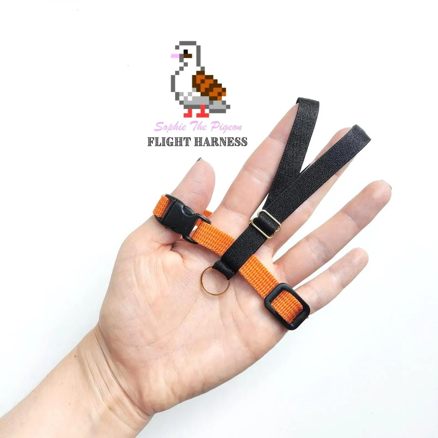 Pigeon Harness "Sophie" - Bird Flight Harness with Soft-brake Leash Extender - Halloween Black and Orange