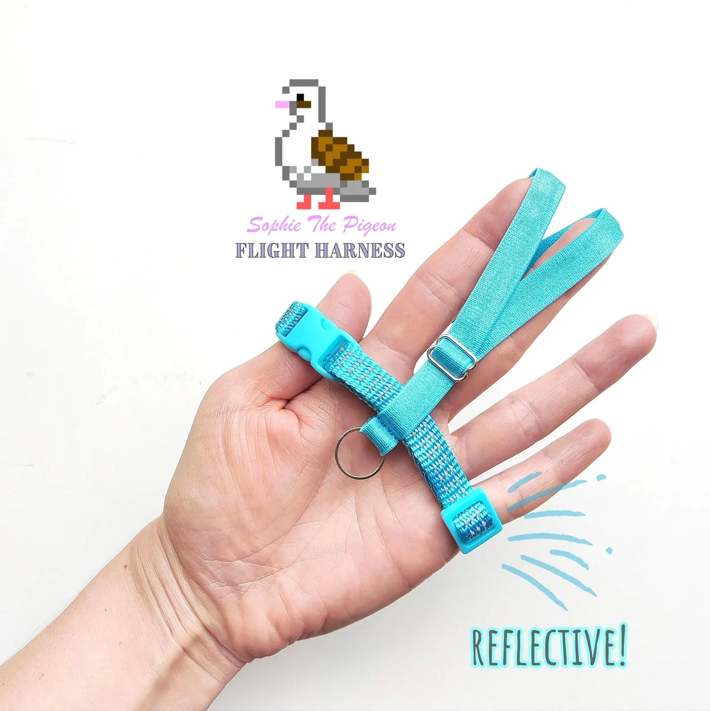 Pigeon Harness "Sophie" - Reflective Bird Flight Harness with Soft-brake Leash Extender - Electric Blue