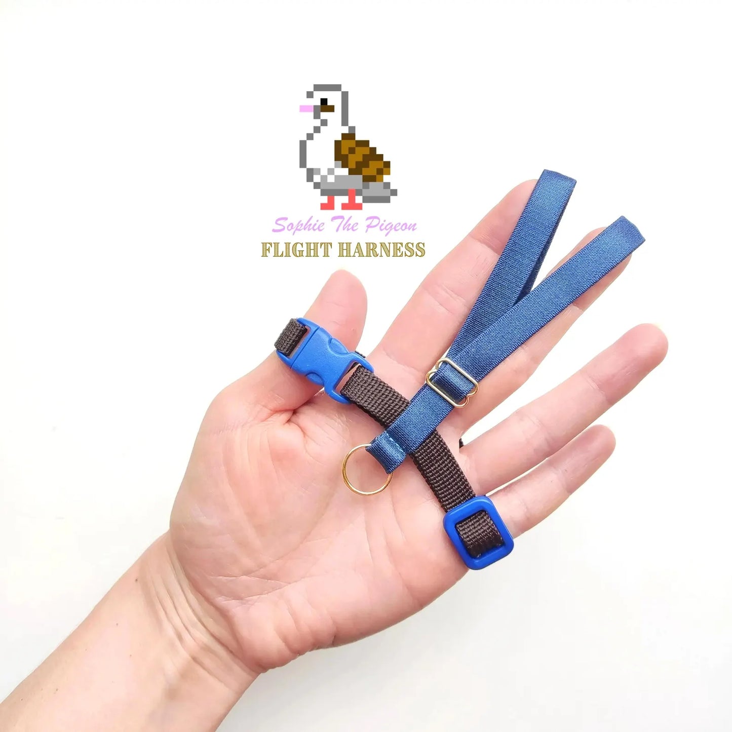 Pigeon Harness "Sophie" - Bird Flight Harness with Soft-brake Leash Extender - Rich Blue and Brown
