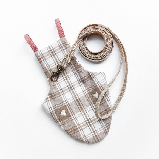 Pigeon Pants Flyper Bird Diaper Flightsuit - Beige Tartan with Hearts