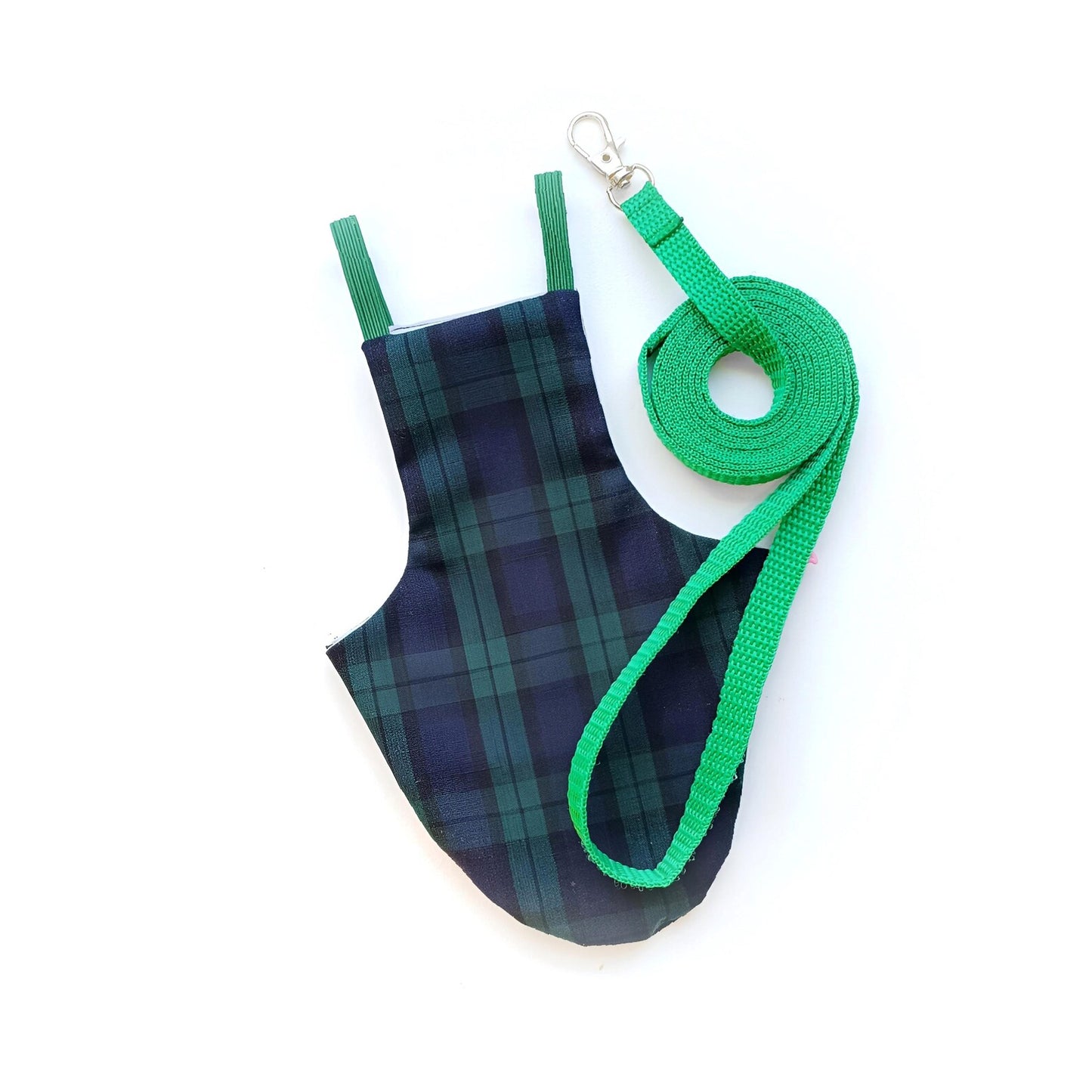 Pigeon Pants Flightsuit in Green Tartan Print - Handmade Cotton Bird Diaper w/ Leash Add-On