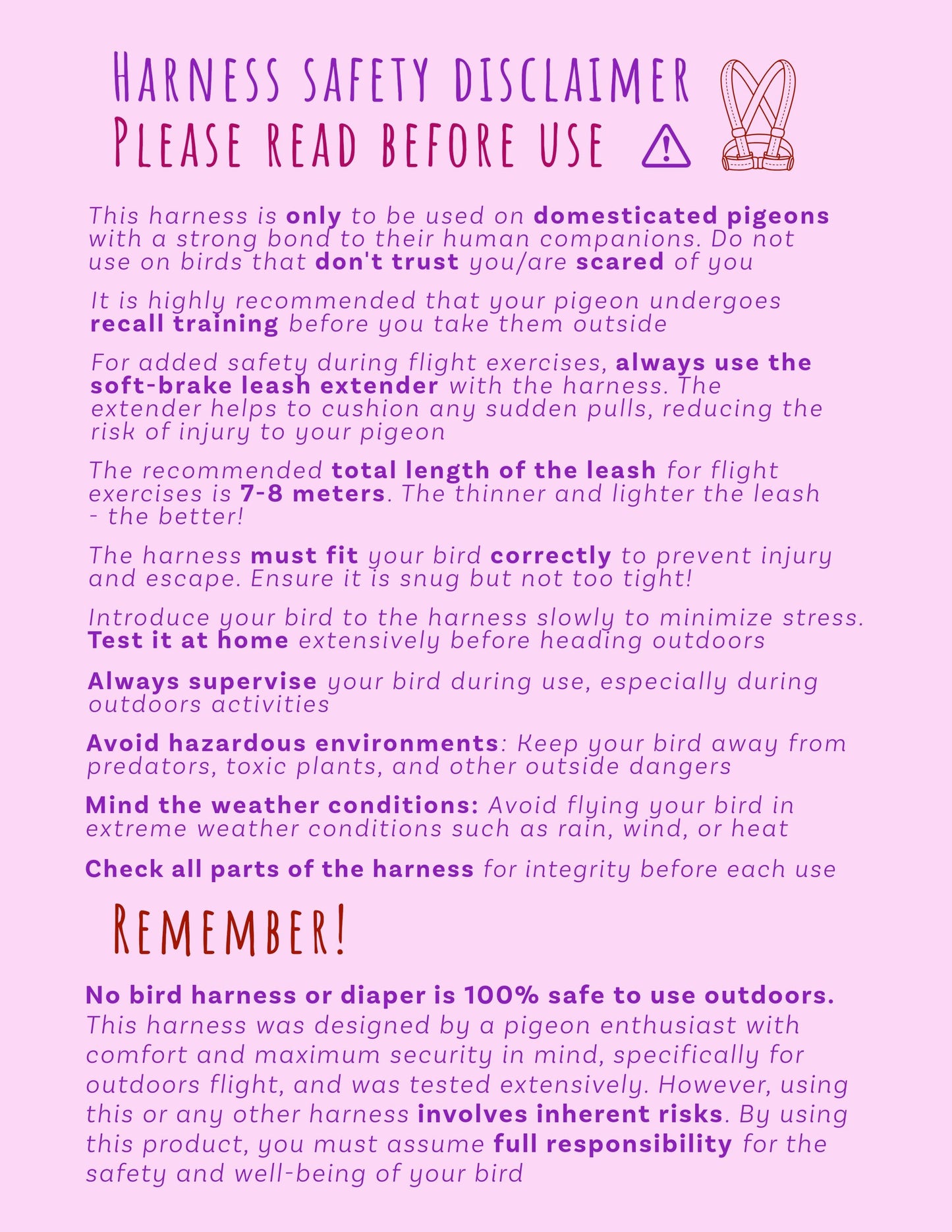 Pigeon Harness "Sophie" - Reflective Bird Flight Harness with Soft-brake Leash Extender - Safety Green and Khaki