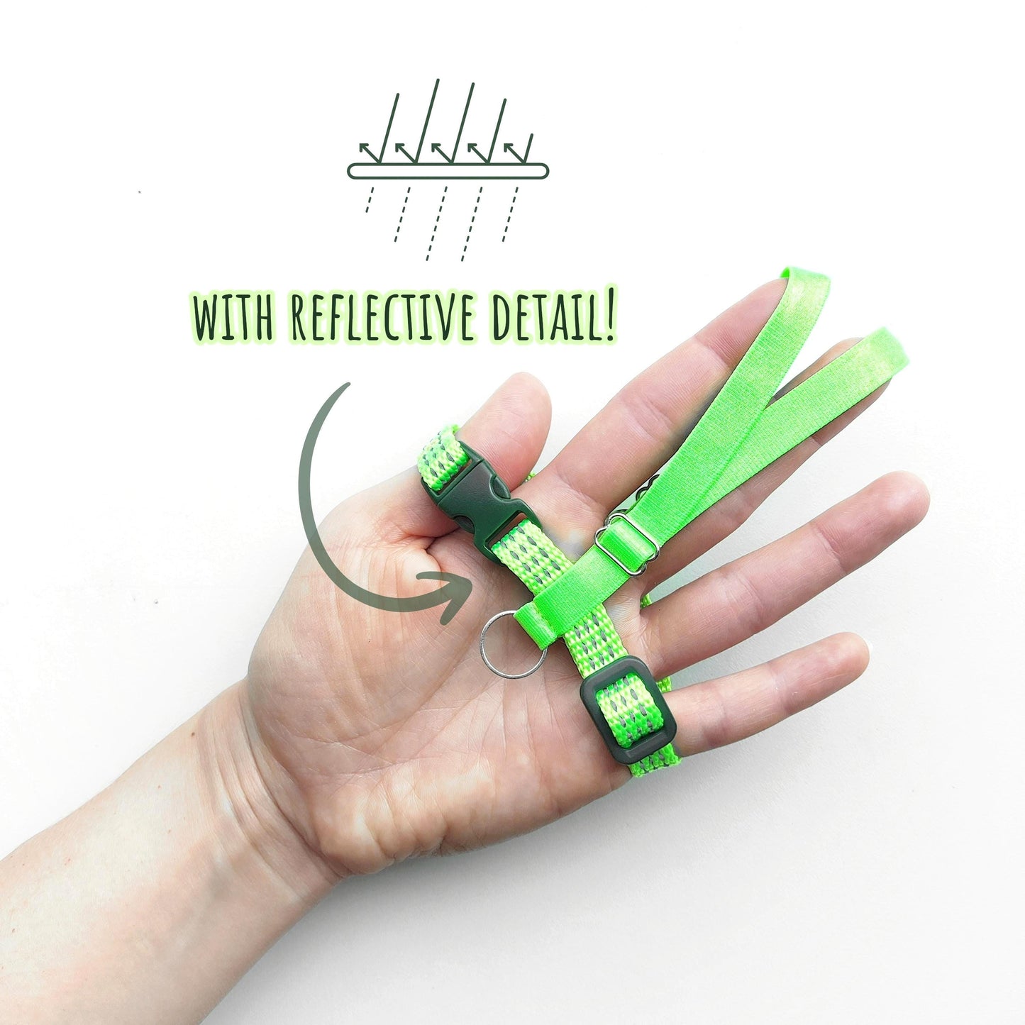 Pigeon Harness "Sophie" - Reflective Bird Flight Harness with Soft-brake Leash Extender - Safety Green and Khaki