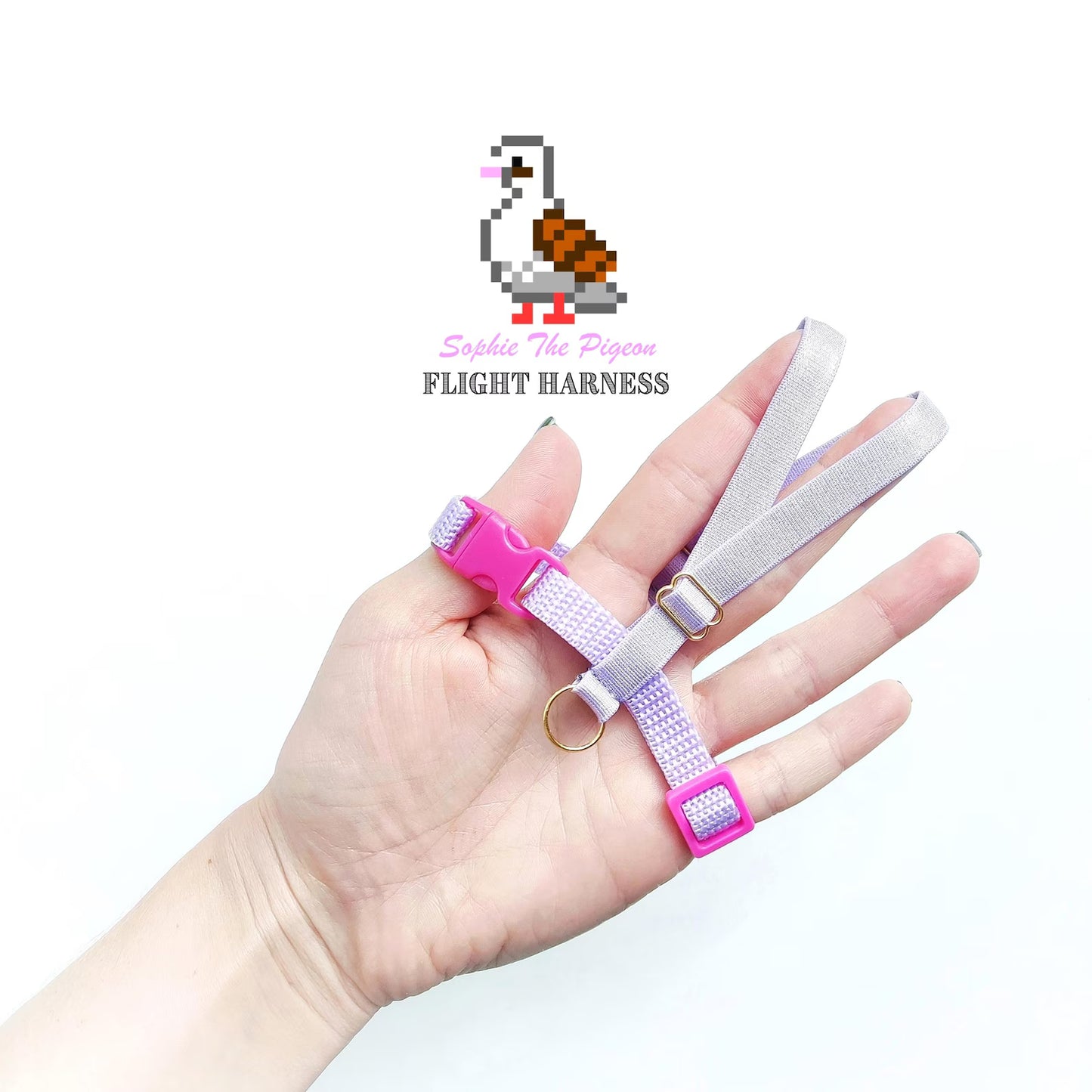 Pigeon Harness "Sophie" - Bird Flight Harness with Soft-brake Leash Extender - Kawaii Lilac and Pink