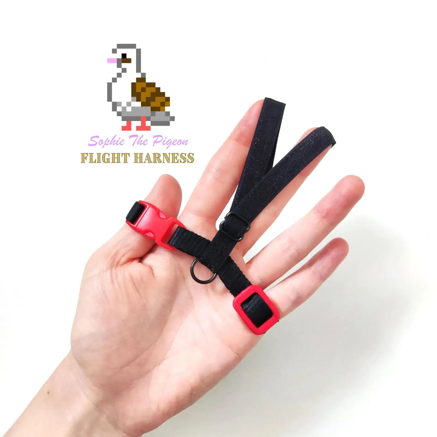 Pigeon Harness "Sophie" - Bird Flight Harness with Soft-brake Leash Extender - Classic Black and Red