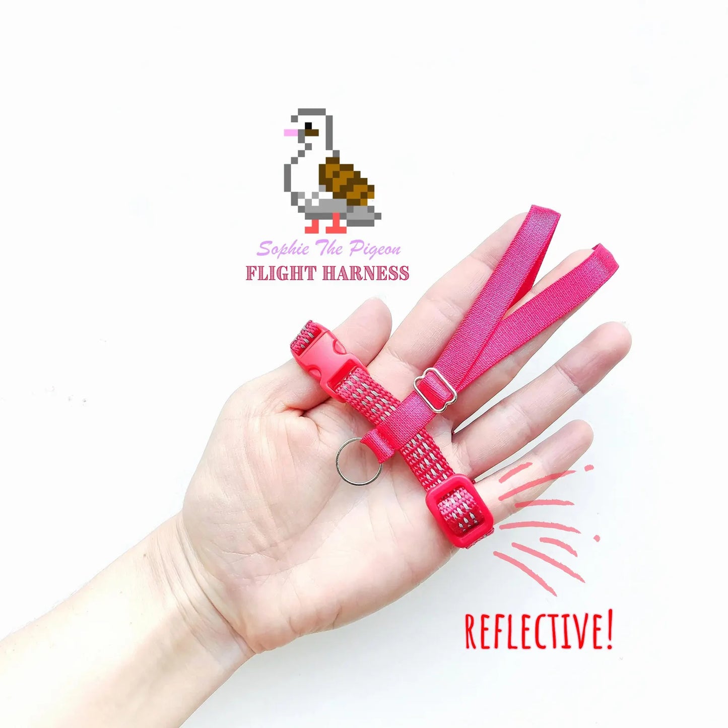 Pigeon Harness "Sophie" - Reflective Bird Flight Harness with Soft-brake Leash Extender - Fire Red