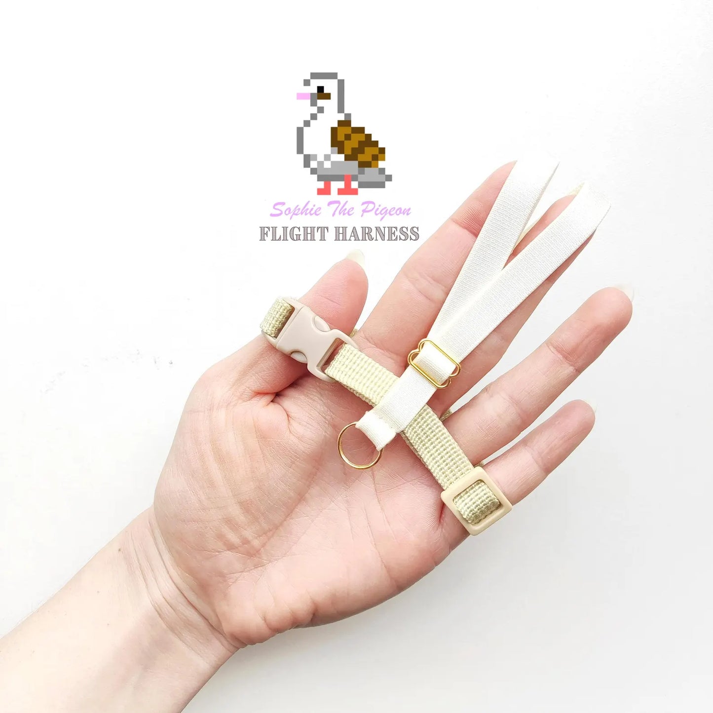 Pigeon Harness "Sophie" - Bird Flight Harness with Soft-brake Leash Extender - Vanilla Beige