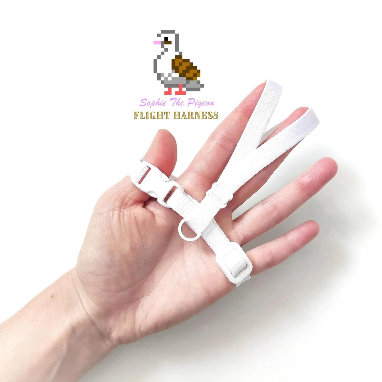Pigeon Harness "Sophie" - Bird Flight Harness with Soft-brake Leash Extender - Glistening White